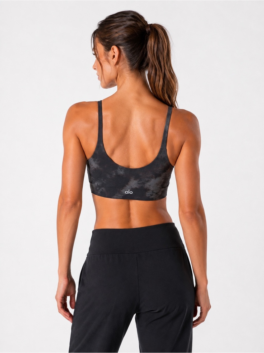 ALO Yoga Solarized Tie-Dye Sports Bra Charcoal Black Size L Rare Discontinued